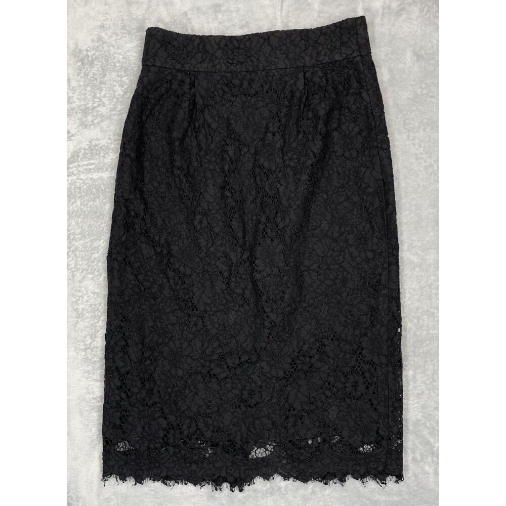 J. Crew Women's SIZE: 0 Black Floral Lace Midi Skirt W Liner